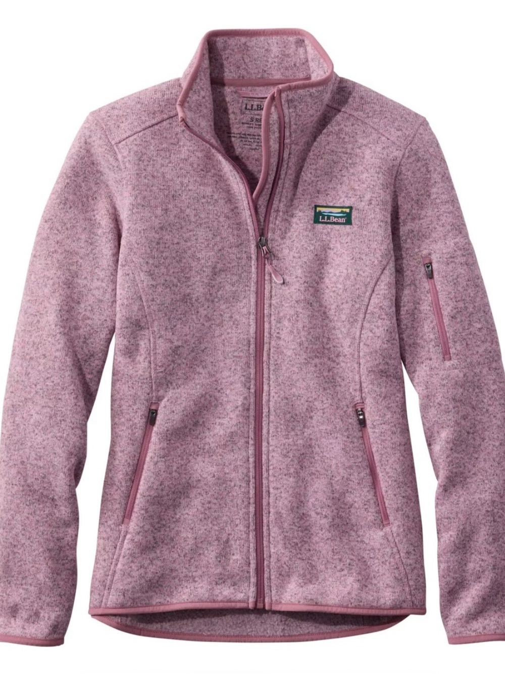L.L. Bean Women's Heathered Rose Pink Full-Zip Teddy Jacket
